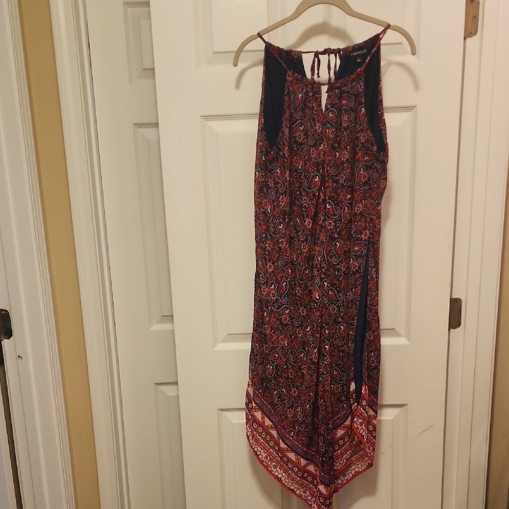 My Michelle Red Paisley Halter Maxi Dress with Navy Accents